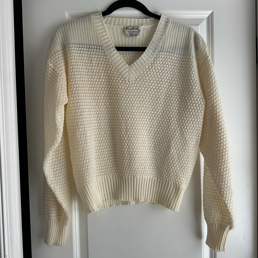 Vintage Varsity V-Neck Cream/ Butter Yellow Sweater size XS/S